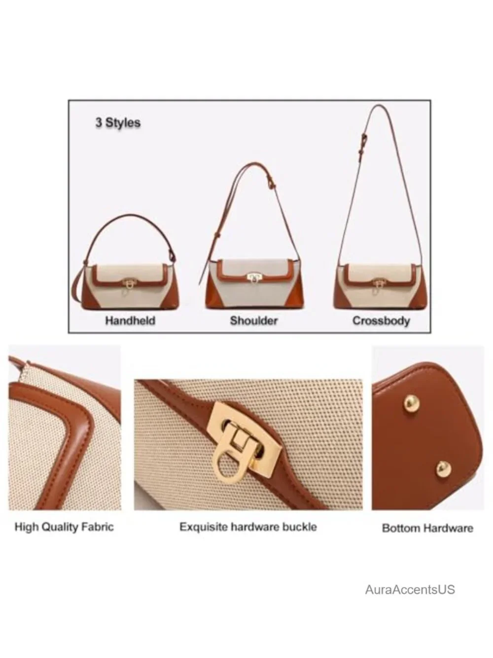 Retro PU Leather Shoulder Bag Top Handle Hobo Tote Clutch Purse Buckle Closure